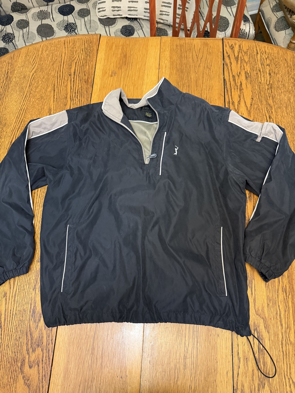 PGA Tour Pullover Jacket Mens Large Black Gray Windbreaker Golf Lightweight Mesh